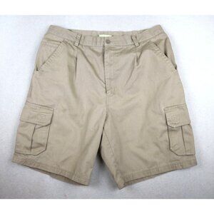 ALPINE RIDGE MEN'S BEIGE PLEATED FRONT KHAKI CARGO SHORTS SIZE 36 - 8.5" INSEAM